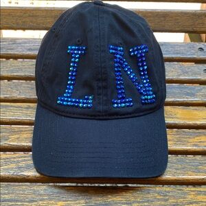 Black Cap Blue Rhinestone Letters LN full 6 panel style adjustable brass snap